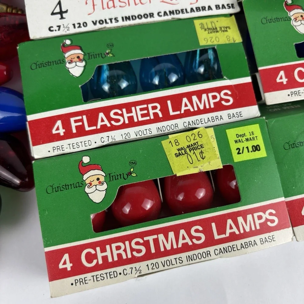 VTG CHRISTMAS C-7 LIGHT BULBS,  3 ELECTRICAL CORDS NEW AND USED